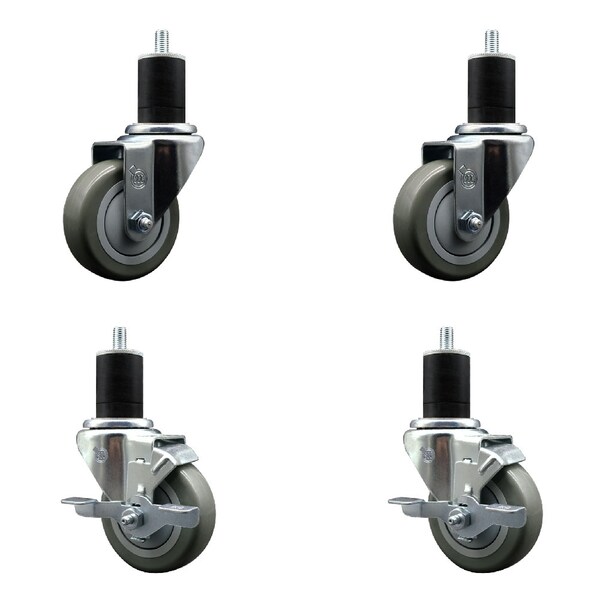 Service Caster 3.5'' SS Gray Poly Wheel Swivel 1-3/4'' Expanding Stem Caster Set 2 Brakes, 4PK SCC-SSEX20S3514-PPUB-2-TLB-2-134 - main